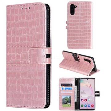 Luxury Crocodile Magnetic Leather Wallet Phone Case for Samsung Galaxy Note 10 (6.28 inch) / Note10 5G - Rose Gold
