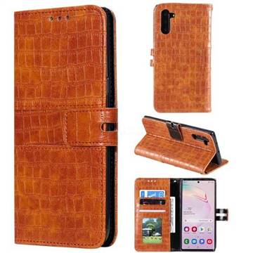 Luxury Crocodile Magnetic Leather Wallet Phone Case for Samsung Galaxy Note 10 (6.28 inch) / Note10 5G - Brown