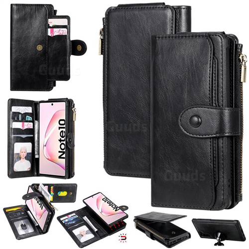 Retro Multifunction Zipper Magnetic Separable Leather Phone Case Cover for Samsung Galaxy Note 10 (6.28 inch) / Note10 5G - Black