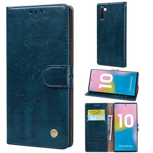 Luxury Retro Oil Wax PU Leather Wallet Phone Case for Samsung Galaxy Note 10 (6.28 inch) / Note10 5G - Sapphire