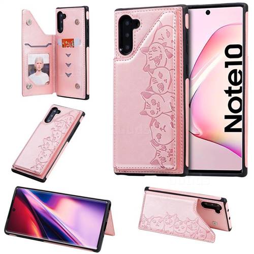 Yikatu Luxury Cute Cats Multifunction Magnetic Card Slots Stand Leather Back Cover for Samsung Galaxy Note 10 (6.28 inch) / Note10 5G - Rose Gold