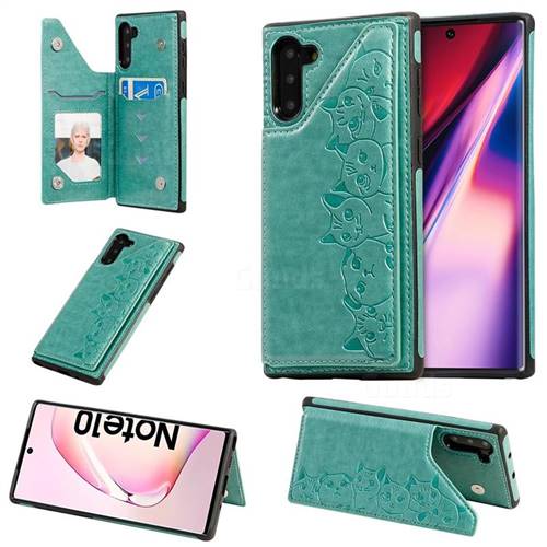 Yikatu Luxury Cute Cats Multifunction Magnetic Card Slots Stand Leather Back Cover for Samsung Galaxy Note 10 (6.28 inch) / Note10 5G - Green
