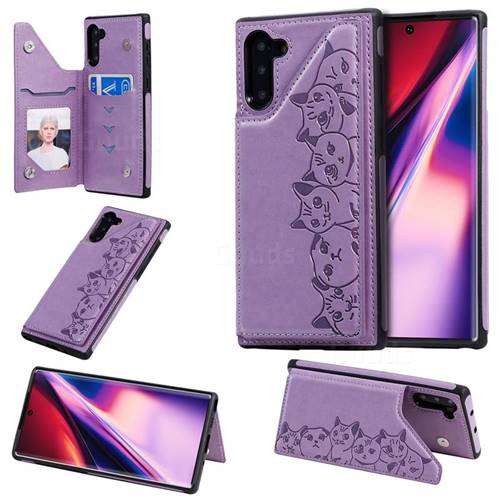 Yikatu Luxury Cute Cats Multifunction Magnetic Card Slots Stand Leather Back Cover for Samsung Galaxy Note 10 (6.28 inch) / Note10 5G - Purple