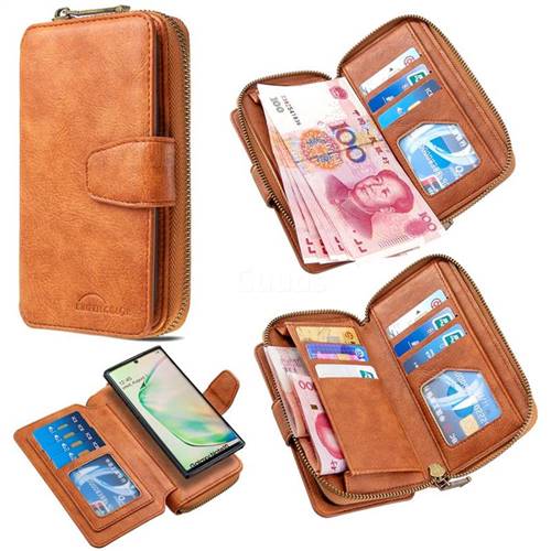 Binfen Color Retro Buckle Zipper Multifunction Leather Phone Wallet for Samsung Galaxy Note 10 (6.28 inch) / Note10 5G - Brown