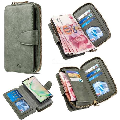 Binfen Color Retro Buckle Zipper Multifunction Leather Phone Wallet for Samsung Galaxy Note 10 (6.28 inch) / Note10 5G - Celadon