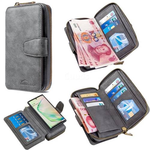 Binfen Color Retro Buckle Zipper Multifunction Leather Phone Wallet for Samsung Galaxy Note 10 (6.28 inch) / Note10 5G - Gray