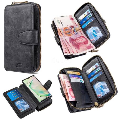 Binfen Color Retro Buckle Zipper Multifunction Leather Phone Wallet for Samsung Galaxy Note 10 (6.28 inch) / Note10 5G - Black