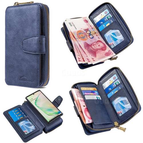 Binfen Color Retro Buckle Zipper Multifunction Leather Phone Wallet for Samsung Galaxy Note 10 (6.28 inch) / Note10 5G - Blue