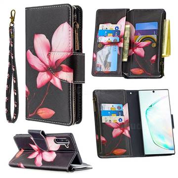 Lotus Flower Binfen Color BF03 Retro Zipper Leather Wallet Phone Case for Samsung Galaxy Note 10 (6.28 inch) / Note10 5G