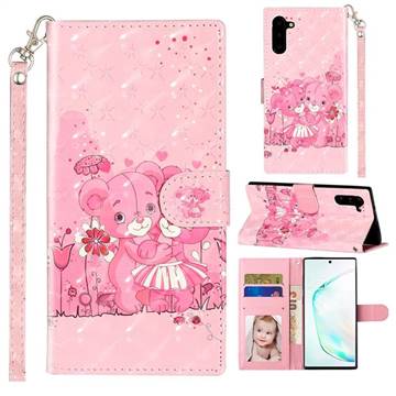Pink Bear 3D Leather Phone Holster Wallet Case for Samsung Galaxy Note 10 (6.28 inch) / Note10 5G
