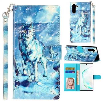 Snow Wolf 3D Leather Phone Holster Wallet Case for Samsung Galaxy Note 10 (6.28 inch) / Note10 5G