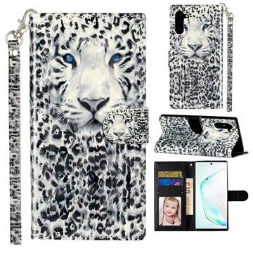 White Leopard 3D Leather Phone Holster Wallet Case for Samsung Galaxy Note 10 (6.28 inch) / Note10 5G