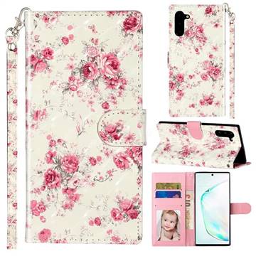 Rambler Rose Flower 3D Leather Phone Holster Wallet Case for Samsung Galaxy Note 10 (6.28 inch) / Note10 5G