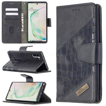 BinfenColor BF04 Color Block Stitching Crocodile Leather Case Cover for Samsung Galaxy Note 10 (6.28 inch) / Note10 5G - Black