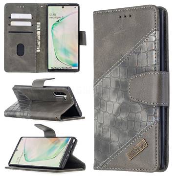BinfenColor BF04 Color Block Stitching Crocodile Leather Case Cover for Samsung Galaxy Note 10 (6.28 inch) / Note10 5G - Gray
