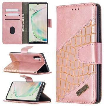 BinfenColor BF04 Color Block Stitching Crocodile Leather Case Cover for Samsung Galaxy Note 10 (6.28 inch) / Note10 5G - Rose Gold