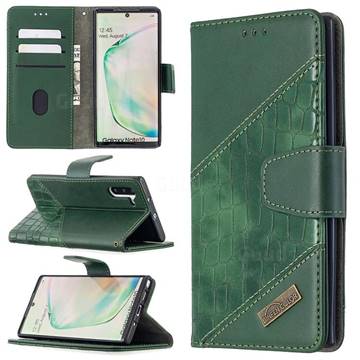 BinfenColor BF04 Color Block Stitching Crocodile Leather Case Cover for Samsung Galaxy Note 10 (6.28 inch) / Note10 5G - Green