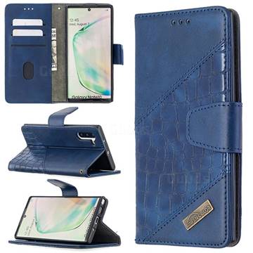 BinfenColor BF04 Color Block Stitching Crocodile Leather Case Cover for Samsung Galaxy Note 10 (6.28 inch) / Note10 5G - Blue