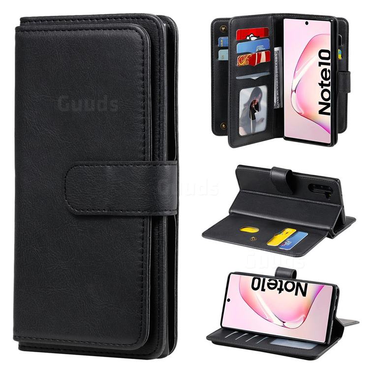 Multi-function Ten Card Slots and Photo Frame PU Leather Wallet Phone Case Cover for Samsung Galaxy Note 10 (6.28 inch) / Note10 5G - Black