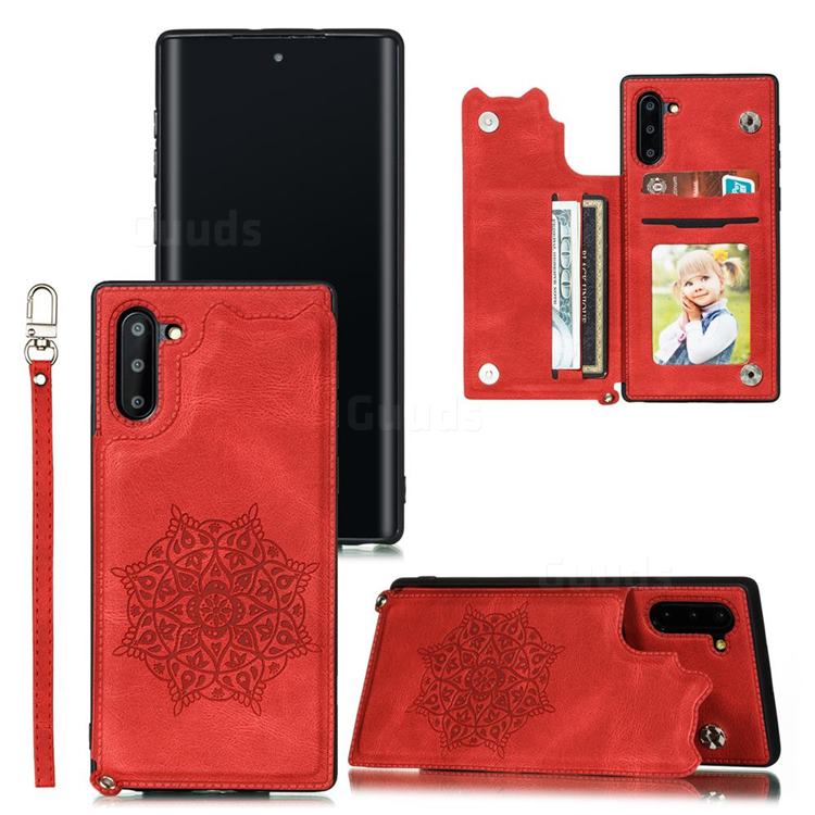 Luxury Mandala Multi-function Magnetic Card Slots Stand Leather Back Cover for Samsung Galaxy Note 10 (6.28 inch) / Note10 5G - Red