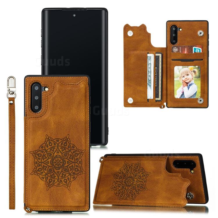 Luxury Mandala Multi-function Magnetic Card Slots Stand Leather Back Cover for Samsung Galaxy Note 10 (6.28 inch) / Note10 5G - Brown