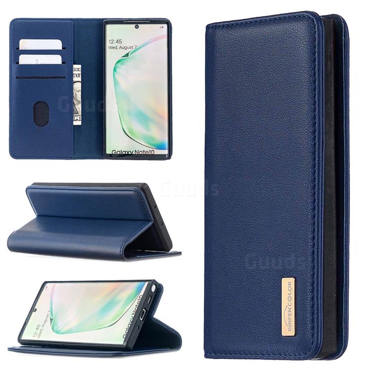 Binfen Color BF06 Luxury Classic Genuine Leather Detachable Magnet Holster Cover for Samsung Galaxy Note 10 (6.28 inch) / Note10 5G - Blue