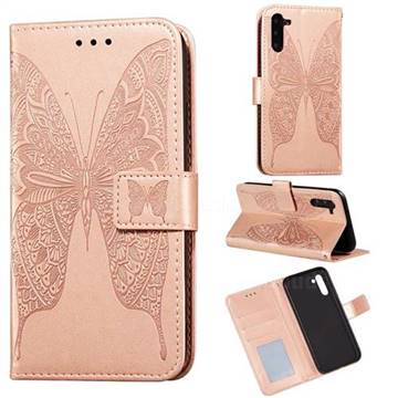 Intricate Embossing Vivid Butterfly Leather Wallet Case for Samsung Galaxy Note 10 (6.28 inch) / Note10 5G - Rose Gold