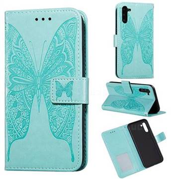 Intricate Embossing Vivid Butterfly Leather Wallet Case for Samsung Galaxy Note 10 (6.28 inch) / Note10 5G - Green