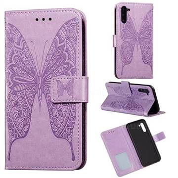 Intricate Embossing Vivid Butterfly Leather Wallet Case for Samsung Galaxy Note 10 (6.28 inch) / Note10 5G - Purple