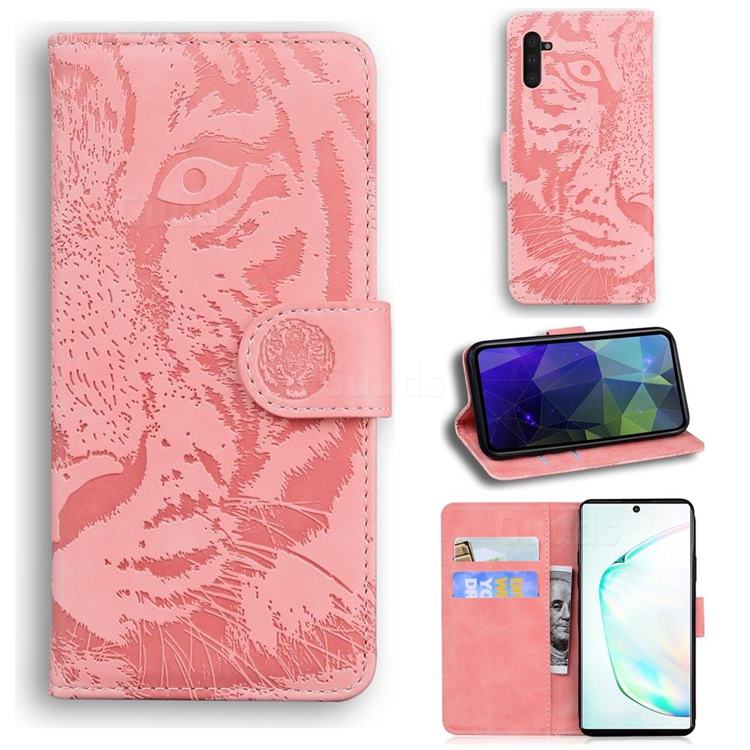 Intricate Embossing Tiger Face Leather Wallet Case for Samsung Galaxy Note 10 (6.28 inch) / Note10 5G - Pink