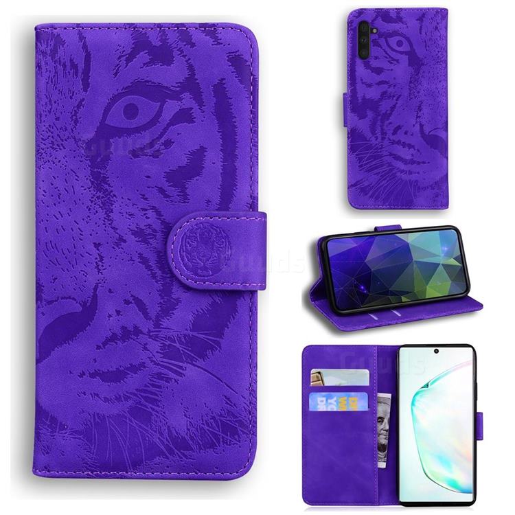 Intricate Embossing Tiger Face Leather Wallet Case for Samsung Galaxy Note 10 (6.28 inch) / Note10 5G - Purple