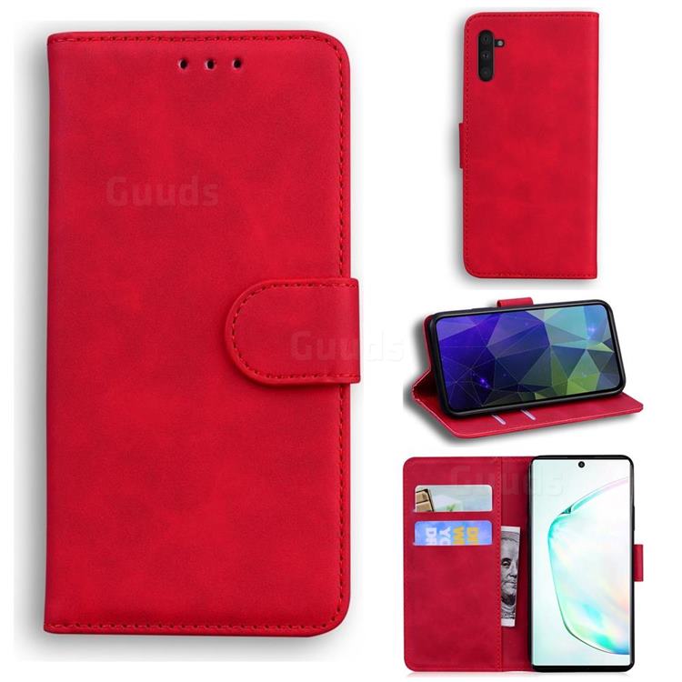 Retro Classic Skin Feel Leather Wallet Phone Case for Samsung Galaxy Note 10 (6.28 inch) / Note10 5G - Red