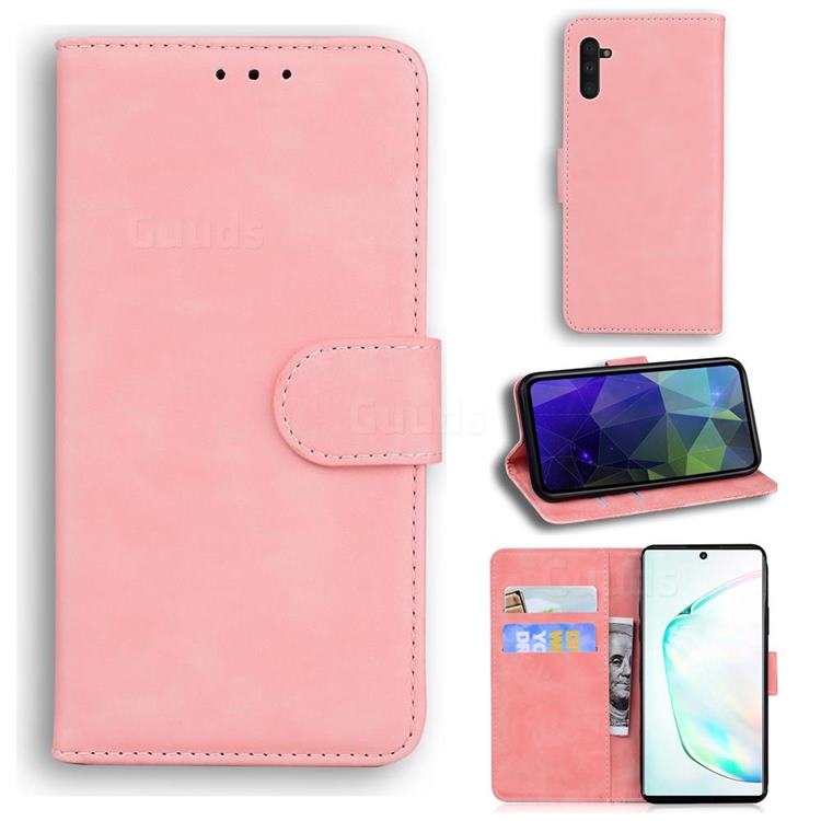 Retro Classic Skin Feel Leather Wallet Phone Case for Samsung Galaxy Note 10 (6.28 inch) / Note10 5G - Pink