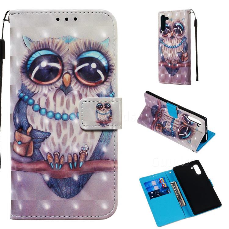 Sweet Gray Owl 3D Painted Leather Wallet Case for Samsung Galaxy Note 10 (6.28 inch) / Note10 5G