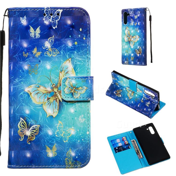 Gold Butterfly 3D Painted Leather Wallet Case for Samsung Galaxy Note 10 (6.28 inch) / Note10 5G
