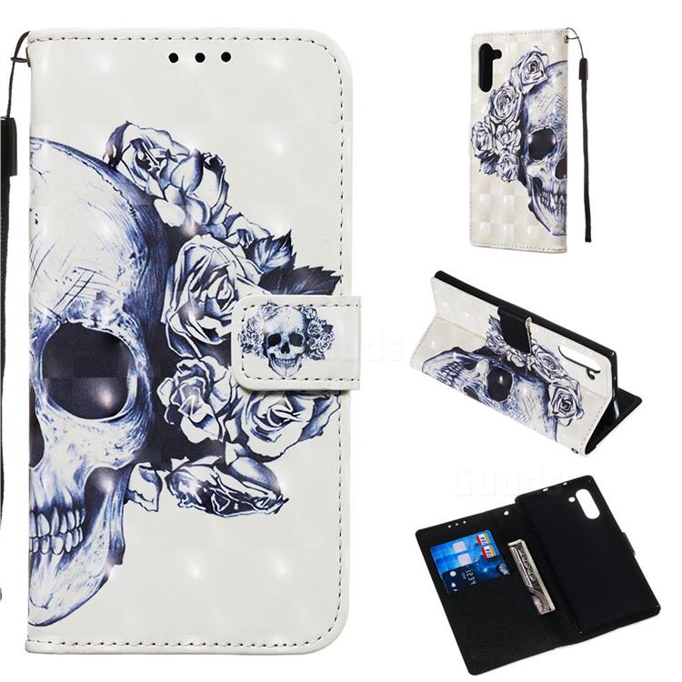 Skull Flower 3D Painted Leather Wallet Case for Samsung Galaxy Note 10 (6.28 inch) / Note10 5G