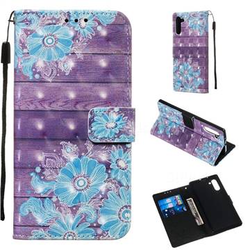 Blue Flower 3D Painted Leather Wallet Case for Samsung Galaxy Note 10 (6.28 inch) / Note10 5G
