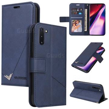 GQ.UTROBE Right Angle Silver Pendant Leather Wallet Phone Case for Samsung Galaxy Note 10 (6.28 inch) / Note10 5G - Blue