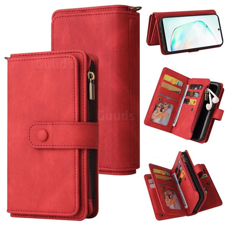 Luxury Multi-functional Zipper Wallet Leather Phone Case Cover for Samsung Galaxy Note 10 (6.28 inch) / Note10 5G - Red