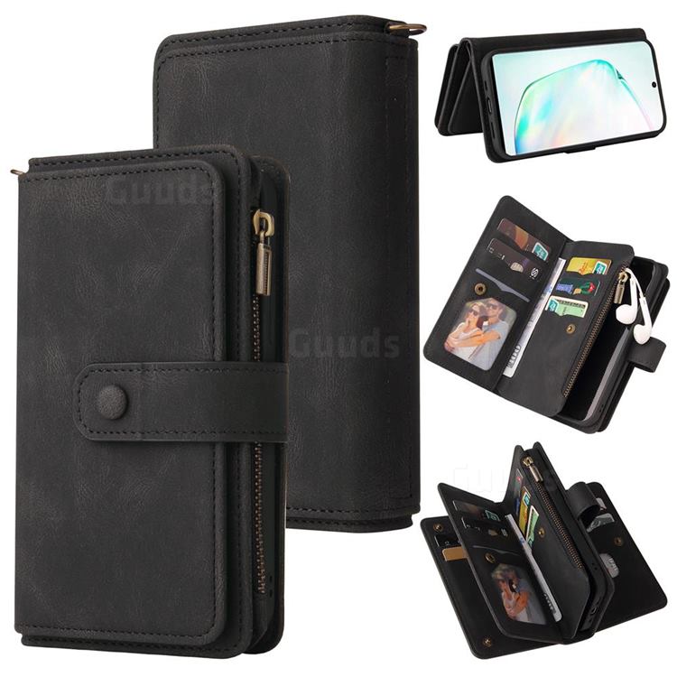 Luxury Multi-functional Zipper Wallet Leather Phone Case Cover for Samsung Galaxy Note 10 (6.28 inch) / Note10 5G - Black