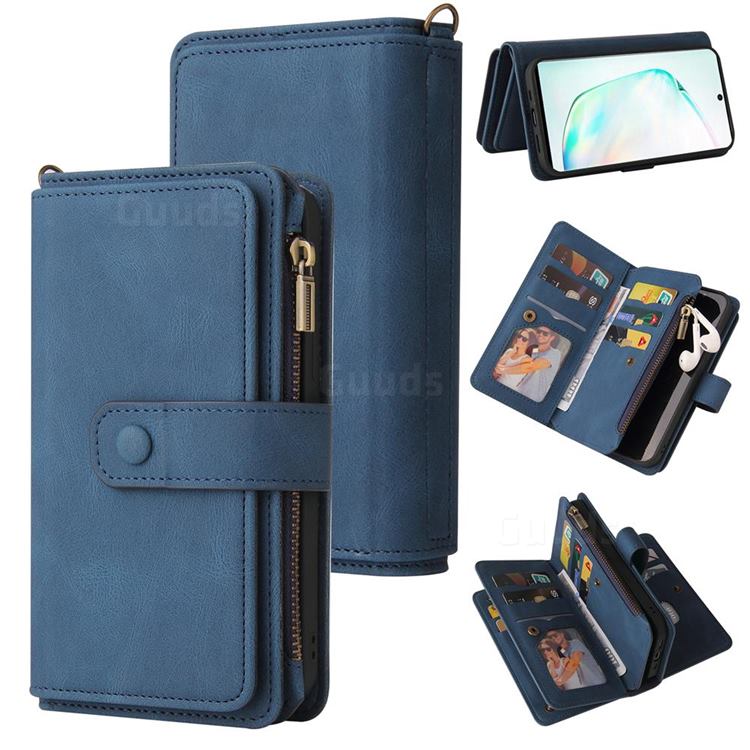 Luxury Multi-functional Zipper Wallet Leather Phone Case Cover for Samsung Galaxy Note 10 (6.28 inch) / Note10 5G - Blue