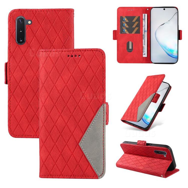 Grid Pattern Splicing Protective Wallet Case Cover for Samsung Galaxy Note 10 (6.28 inch) / Note10 5G - Red