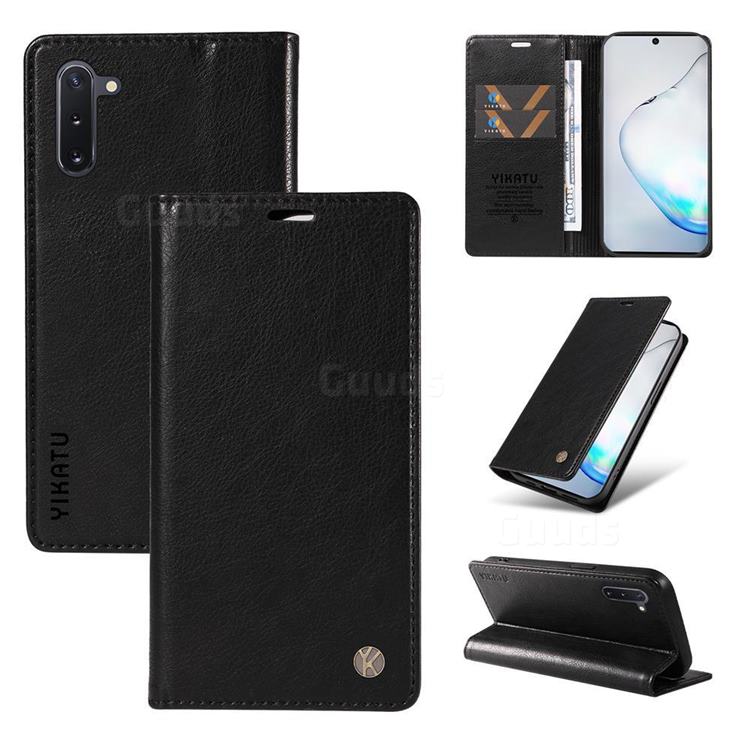 YIKATU Litchi Card Magnetic Automatic Suction Leather Flip Cover for Samsung Galaxy Note 10 (6.28 inch) / Note10 5G - Black
