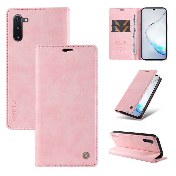YIKATU Litchi Card Magnetic Automatic Suction Leather Flip Cover for Samsung Galaxy Note 10 (6.28 inch) / Note10 5G - Pink