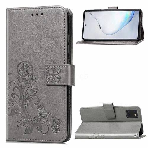 Embossing Imprint Four-Leaf Clover Leather Wallet Case for Samsung Galaxy Note 10 Lite - Grey