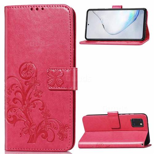 Embossing Imprint Four-Leaf Clover Leather Wallet Case for Samsung Galaxy Note 10 Lite - Rose