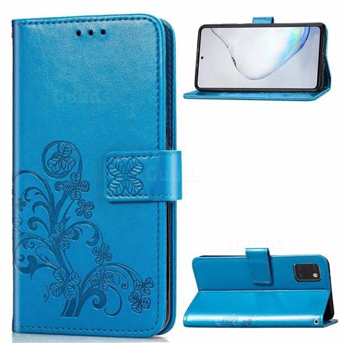 Embossing Imprint Four-Leaf Clover Leather Wallet Case for Samsung Galaxy Note 10 Lite - Blue