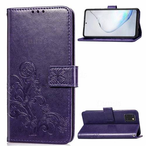 Embossing Imprint Four-Leaf Clover Leather Wallet Case for Samsung Galaxy Note 10 Lite - Purple