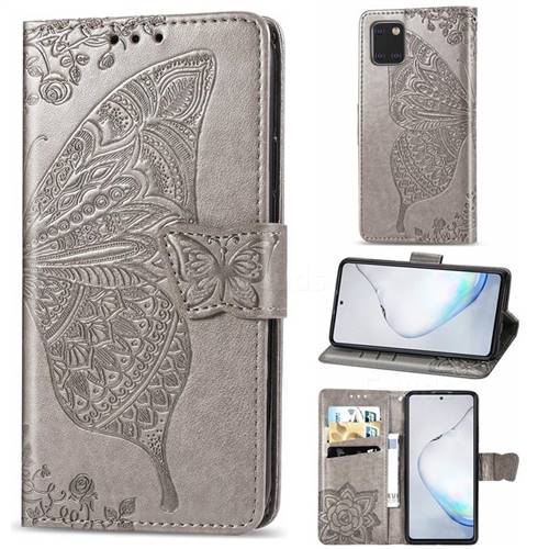Embossing Mandala Flower Butterfly Leather Wallet Case for Samsung Galaxy Note 10 Lite - Gray
