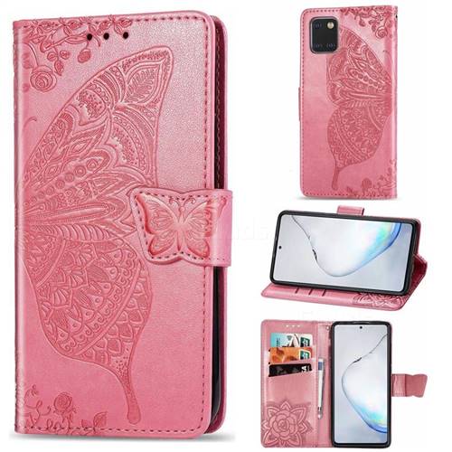 Embossing Mandala Flower Butterfly Leather Wallet Case for Samsung Galaxy Note 10 Lite - Pink
